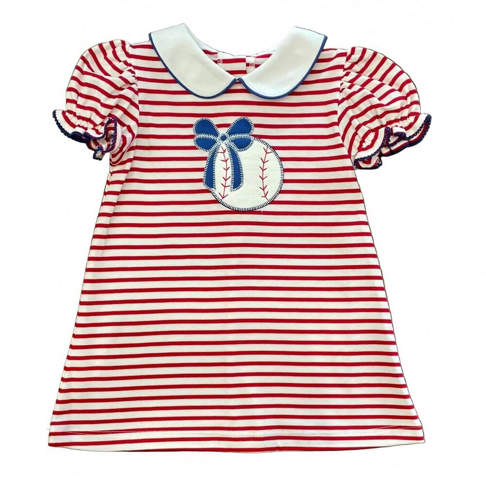NEW ZUCCINI KIDS girl's baseball applique knit louisa dress in red